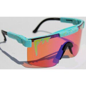 PIT VIPER The Motorboat Sunset Sunglasses Blue/Pink/Orange Wrap Double Wide NEW